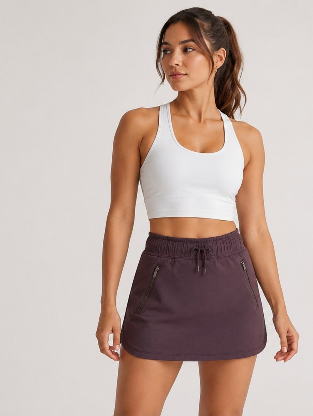 Athleta Burgundy Athletic Skort Size Medium Zip Pocket Activewear